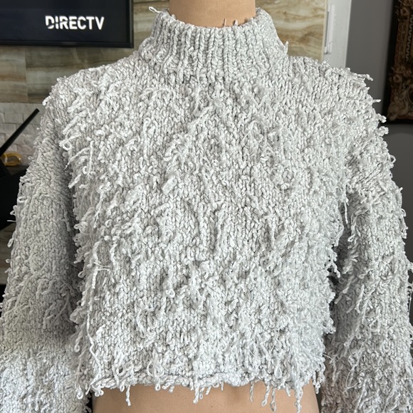 Urban Outfitters Gray Shaggy Mock Neck Cropped Sweater. Size L - Picture 2 of 7